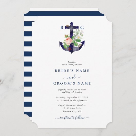 いかり植物性フローラ航海のサマー結婚ズ 招待状 (正面/裏面)