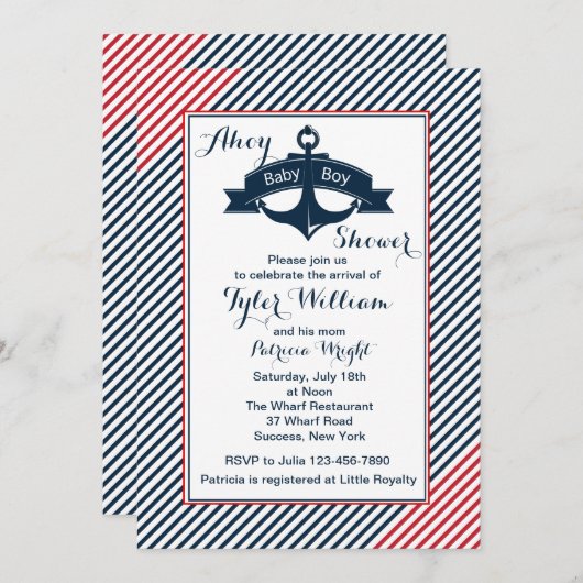 いかり男の赤ちゃんシャワー招待状 招待状 (正面/裏面)