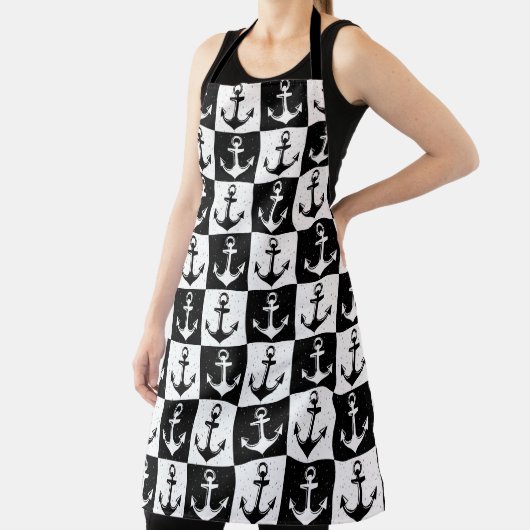 いかり白黒市松模様にブロックパターン エプロン (インサイチュ)