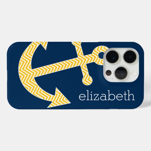 いかり航海のとネイビーイエローシェブロンのパターン Case-Mate iPhoneケース (裏面 (横))