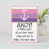 いかり航海のとロープガール赤ちゃんシャワー(ピンク) 招待状 (スタンド正面)