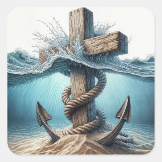 いかり航海のと海水の中の十字架 スクエアシール (正面)