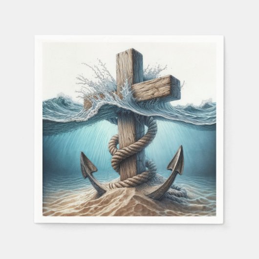 いかり航海のと海水の中の十字架 スタンダードカクテルナプキン (正面)