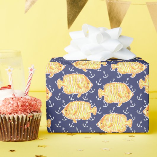 いかり航海のと熱帯魚の模様 ラッピングペーパー (誕生日パーティー)