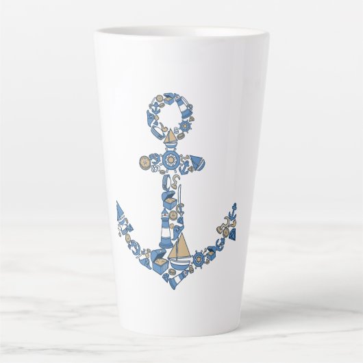 いかり航海のコラージュ カフェラテマグ (正面)