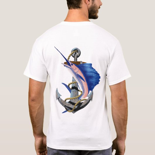 いかり航海のサイルフィッシュ魚釣り Tシャツ (裏面)