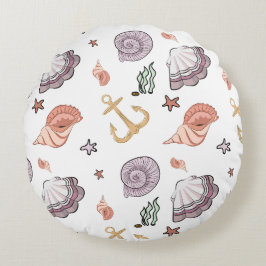 いかり航海のシーシェル&スターフィッシュピンク薄紫 ラウンドクッション