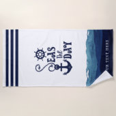 いかり航海のシーズザデイネイビーパーソナライズされた ビーチタオル (正面)