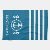 いかり航海のシーホースあなたのボート名アクアブルー キッチンタオル (横)