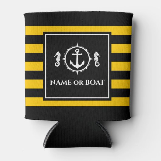 いかり航海のシーホースあなたの名前またはボートイエロー 缶クーラー (正面)