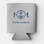 いかり航海のシーホースあなたの名前またはボートLtグレー 缶クーラー (正面)