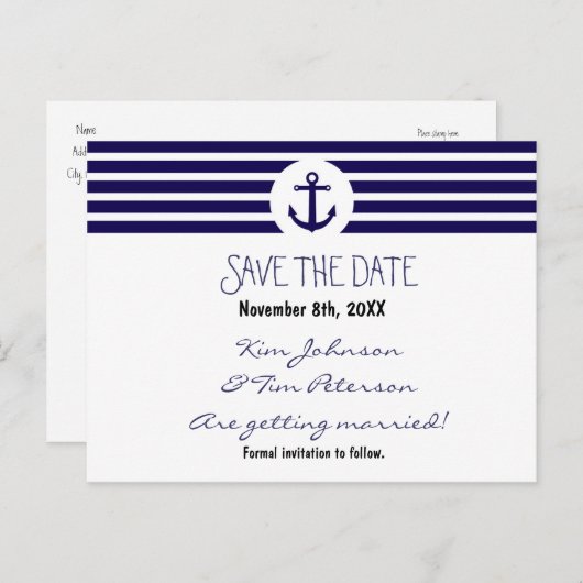 いかり航海のストライプのポストカード日付の保存 案内ポストカード (正面/裏面)