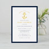 いかり航海のタイポグラフィボーイベビーシャワー金ゴールド 箔招待状 (立ち正面)