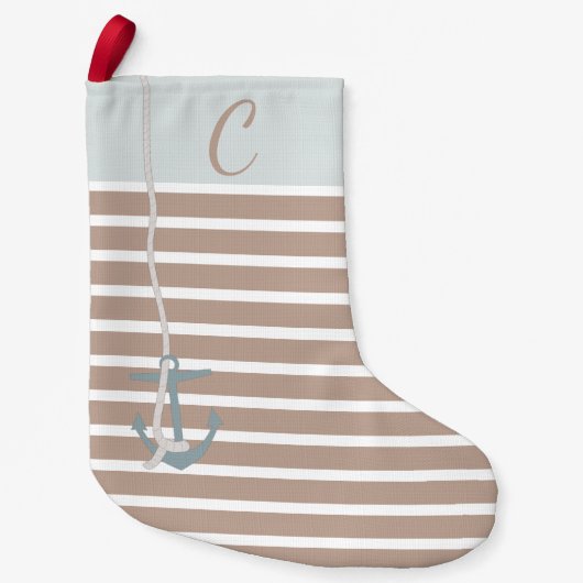 いかり航海のタンアンドグレーブルーパーソナライズされた スモールクリスマスストッキング (正面)