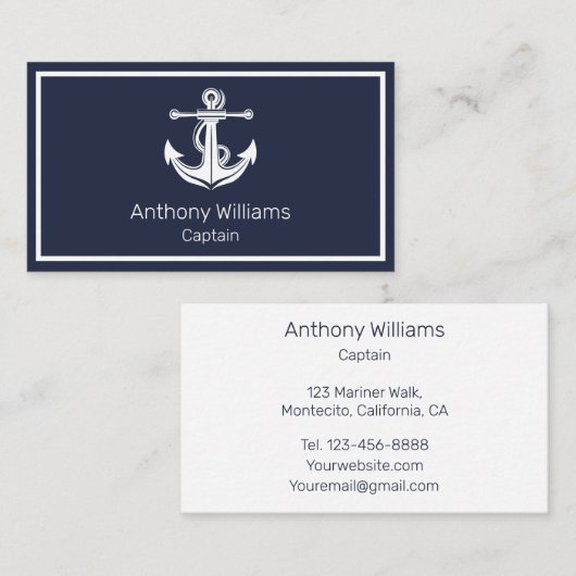 いかり航海のネイビーブルーセーラー 名刺 (正面/裏面)
