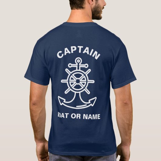 いかり航海のネイビーブルーボートキャプテン Tシャツ (裏面)