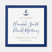 いかり航海のネイビーボートウェディング日付を保存 マグネット (正面)