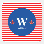 いかり航海のネイビーレッド白ストライプ色パターン スクエアシール (正面)