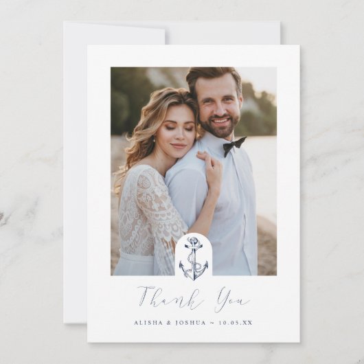 いかり航海のネイビー&ホワイト写真ありがとう サンキューカード (正面)