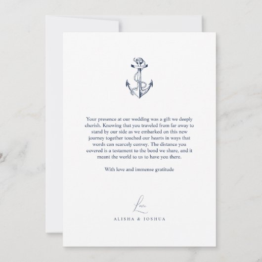 いかり航海のネイビー&ホワイト写真ありがとう サンキューカード (裏面)