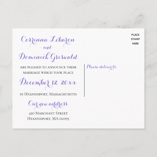 いかり航海のパープルたった今結婚しましたビーチ 案内ポストカード (裏面)