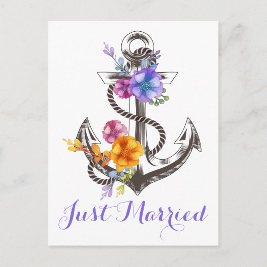 いかり航海のパープルたった今結婚しましたビーチ 案内ポストカード (正面)