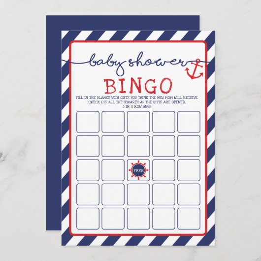 いかり航海のビンゴ赤ちゃんシャワーゲームアホイボーイ 招待状 (正面/裏面)