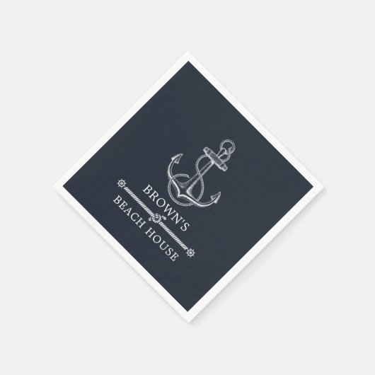 いかり航海のビーチまたはレイクハウスファミリー名 スタンダードカクテルナプキン (角)
