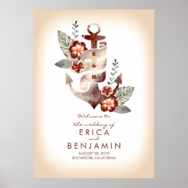 いかり航海のビーチ結婚式ウェルカムサイン ポスター