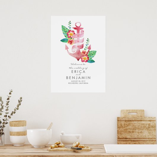 いかり航海のビーチ結婚式ウェルカムサイン ポスター (キッチン)