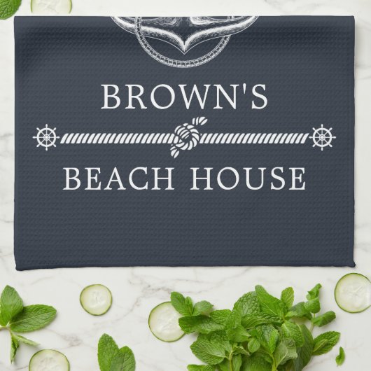 いかり航海のファミリーネームビーチまたはレイクハウス キッチンタオル (折り畳み)