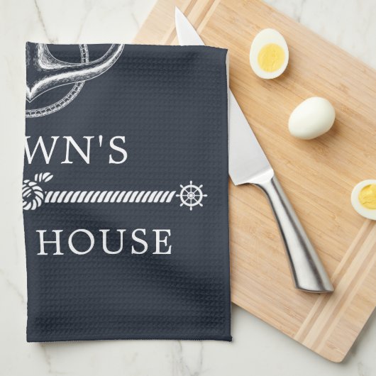 いかり航海のファミリーネームビーチまたはレイクハウス キッチンタオル (四つ折り)