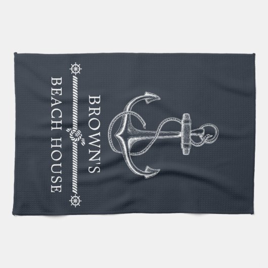 いかり航海のファミリーネームビーチまたはレイクハウス キッチンタオル (横)