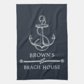 いかり航海のファミリーネームビーチまたはレイクハウス キッチンタオル (縦)