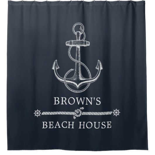 いかり航海のファミリーネームビーチまたはレイクハウス シャワーカーテン (正面)