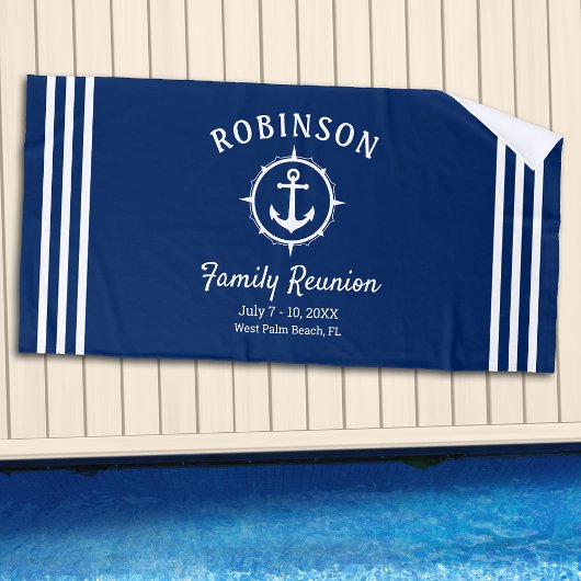 いかり航海のファミリー懇親会ネイビーブルー&ホワイト ビーチタオル