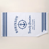 いかり航海のファミリー懇親会ネイビーブルー&ホワイト ビーチタオル (正面)