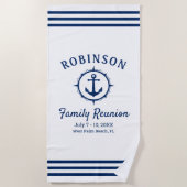 いかり航海のファミリー懇親会ネイビーブルー&ホワイト ビーチタオル (正面)