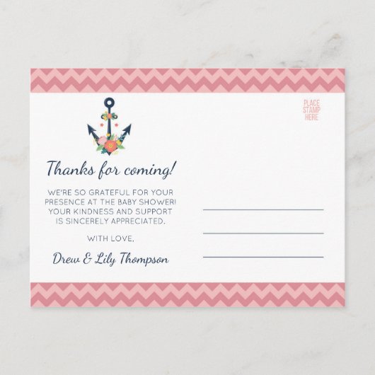 いかり航海のフローラベビーガールシャワーありがとう ポストカード (正面)