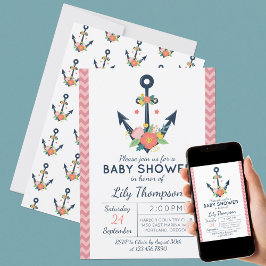 いかり航海のフローラベビーガールシャワー招待状 招待状