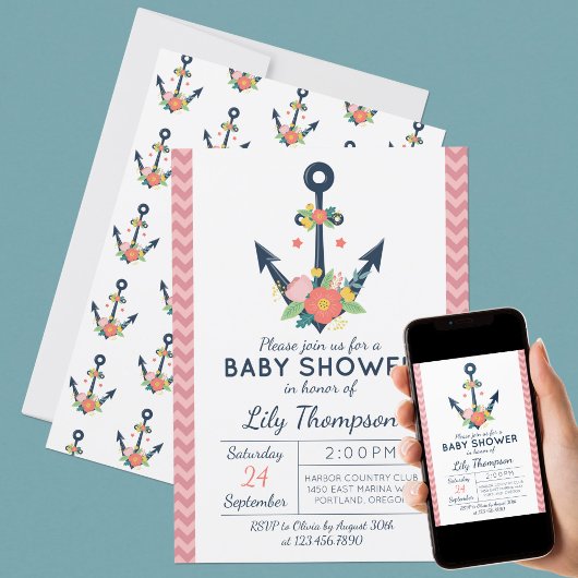 いかり航海のフローラベビーガールシャワー招待状 招待状