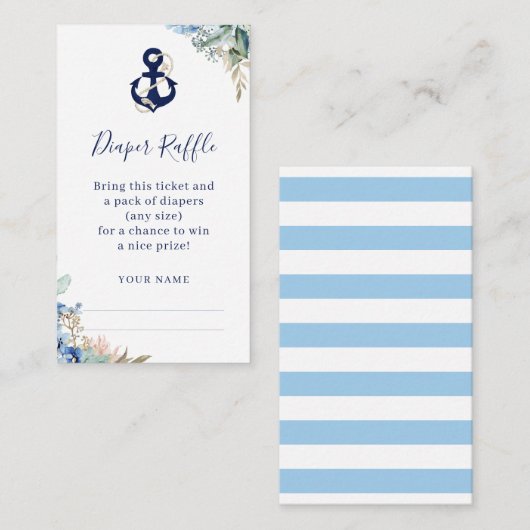 いかり航海のフローラベビーシャワーおむつラッフル エンクロージャーカード (正面/裏面)