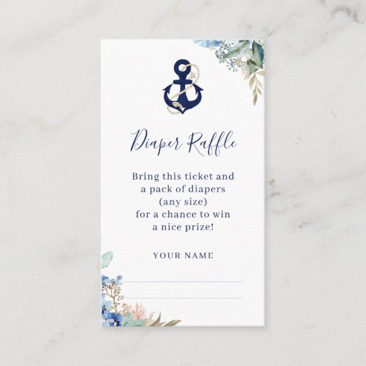 いかり航海のフローラベビーシャワーおむつラッフル エンクロージャーカード (正面)