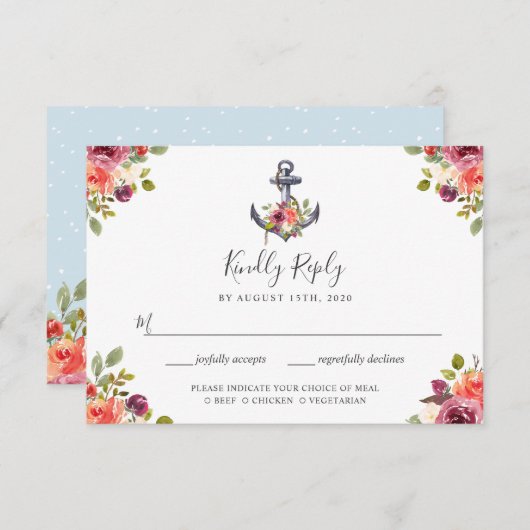 いかり航海のフローラRSVPと食事の選択 出欠カード (正面/裏面)