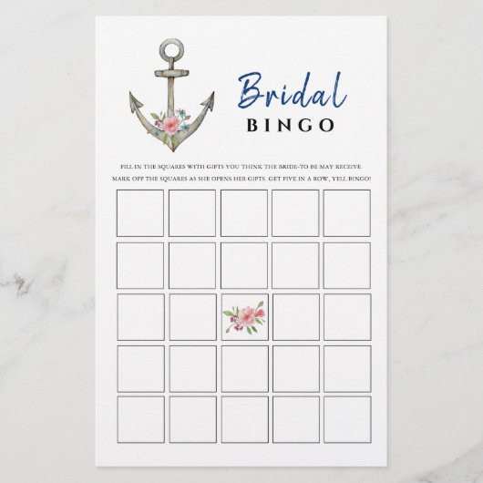 いかり航海のブライダルシャワービンゴゲーム (正面)