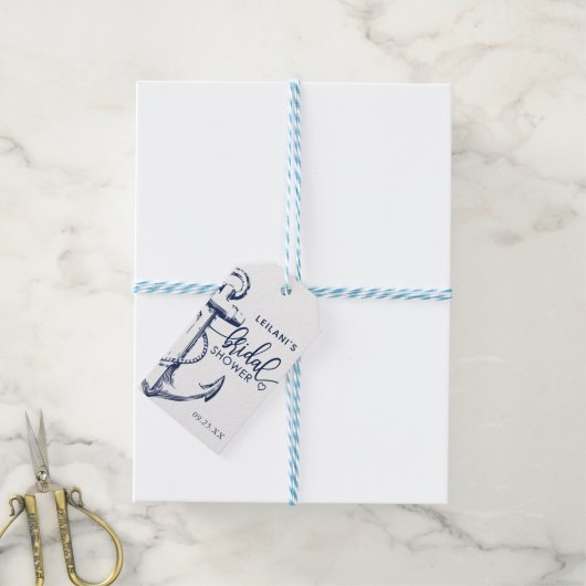 いかり航海のブライダルシャワーホワイト ギフトタグ (より糸付き)