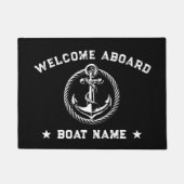 いかり航海のブラックウェルカムクアボードボート名 ドアマット (正面)