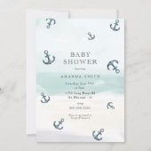 いかり航海のブルーアホイ男の子の赤ちゃんシャワー 招待状 (正面)