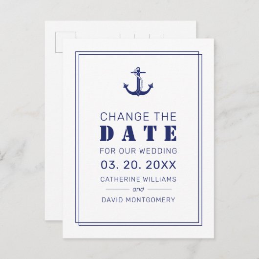 いかり航海のブルーウェディング日付を保存 案内ポストカード (正面/裏面)