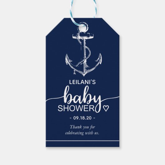 いかり航海のベイビーシャワーありがとうネイビーブルー ギフトタグ (正面)
